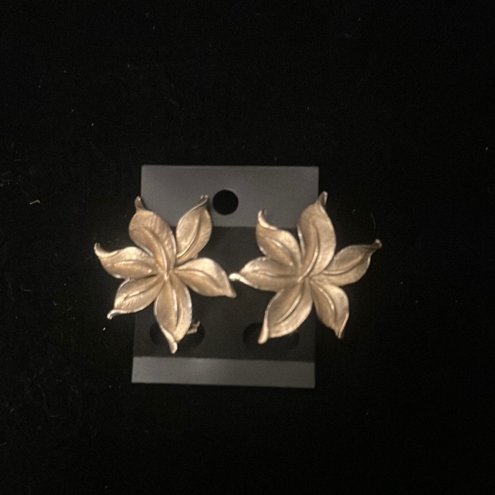 Gold Floral Statement Earrings with Lily Design